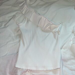 Strap ruffle white top